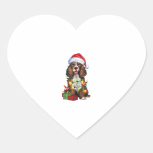 Pegatina En Forma De Corazón Xmas Iluminando Santa Hat Welsh Springer Spaniel D