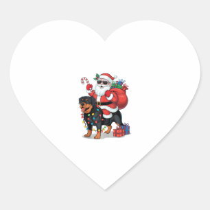 Pegatina En Forma De Corazón Xmas Iluminando Santa Riding Rottweiler Dog Christ