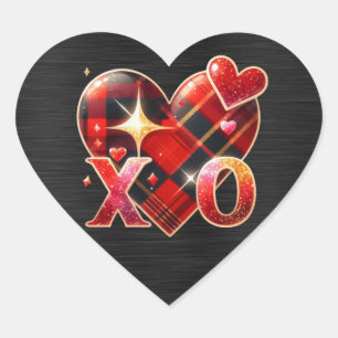 Pegatina En Forma De Corazón XO Heart Love Black Red Plaid