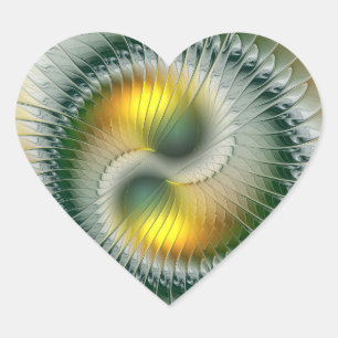 Pegatina En Forma De Corazón Yin Yang Verde Amarillo Fractal Abstracto Colorido