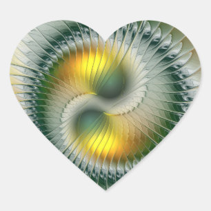 Pegatina En Forma De Corazón Yin Yang Verde Amarillo Fractal Abstracto Colorido