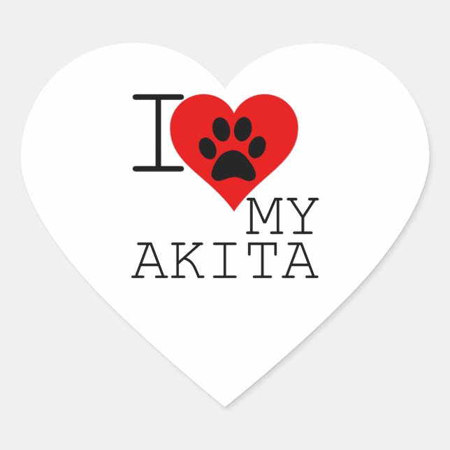 Pegatina En Forma De Corazón Yo corazón a mi Akita (Anverso)