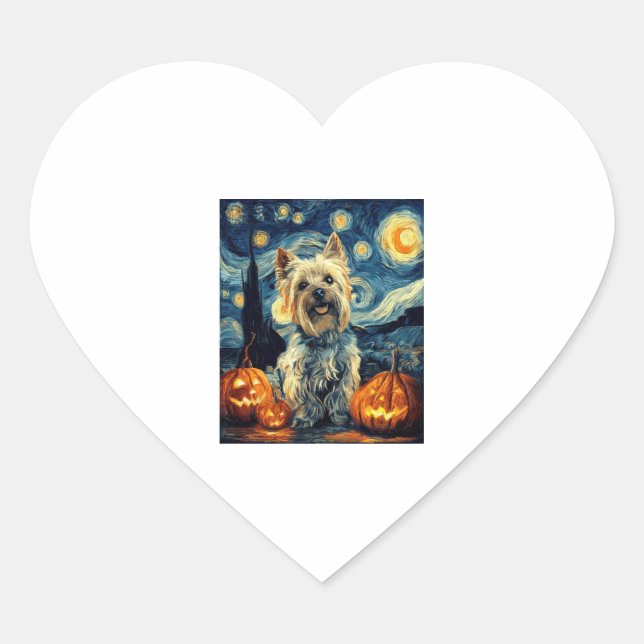 Pegatina En Forma De Corazón Yorkshire terrier Yorkie Dog de van gogh starry in (Anverso)