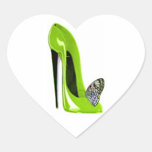 Pegatina En Forma De Corazón Zapato y mariposa verde limón