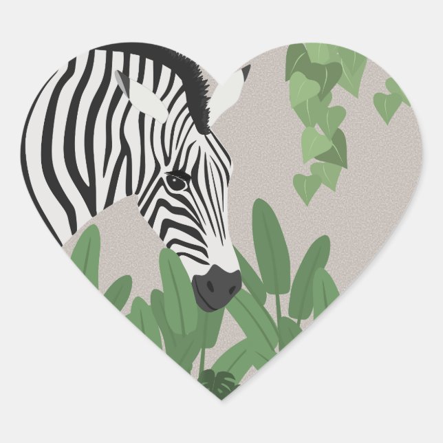 Pegatina En Forma De Corazón Zebra amongst Leaves (Anverso)