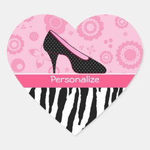 Pegatina En Forma De Corazón Zebra de moda Zebra Girly zapatillas rosadas con n