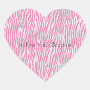 Pegatina En Forma De Corazón Zebra rosa plateada