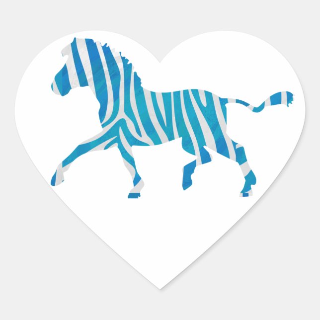 Pegatina En Forma De Corazón Zebra Silhouette azul y blanco (Anverso)