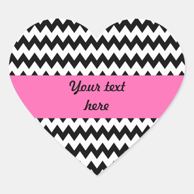 Pegatina En Forma De Corazón Zigzag blanco y negro personalizado (Anverso)