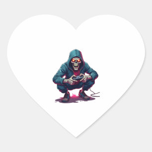 Pegatina En Forma De Corazón Zombie Gamer - Graciosa camiseta de juego de Hallo