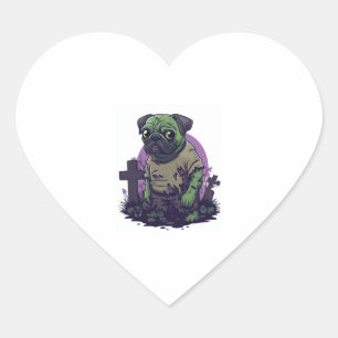 Pegatina En Forma De Corazón Zombie Pug - Perro de Halloween bastante divertido