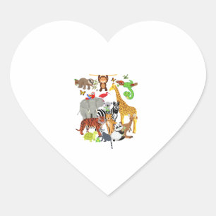 Pegatina En Forma De Corazón Zoológico Animales Vida Silvestre Fiesta de cumple