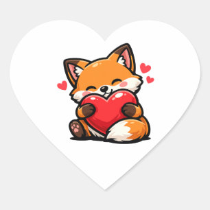 Pegatina En Forma De Corazón Zorro Lindo Abrazando Corazón – Animal de Amor Kaw