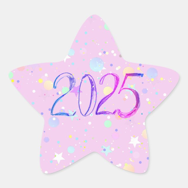 Pegatina En Forma De Estrella 2025 número año nuevo dibujo lindo rosa pastel (Anverso)