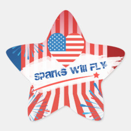 Pegatina En Forma De Estrella 4 de julio: Personalizado el corazón de la bandera