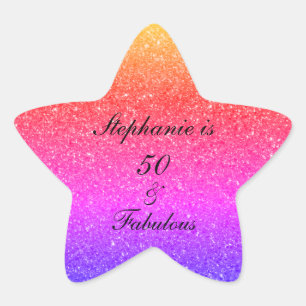 Pegatina En Forma De Estrella 50 Y Fabuloso Purpurina Púrpura Negro Rosa De Cump