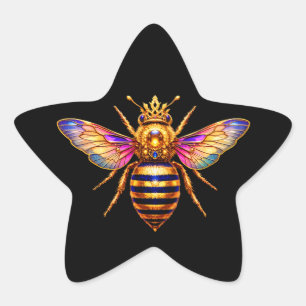 Pegatina En Forma De Estrella Abeja Reina Con Corona