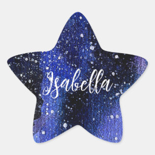 Pegatina En Forma De Estrella Acuarela Purple Universo