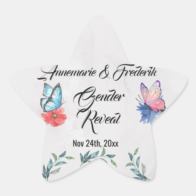 Pegatina En Forma De Estrella Acuarela rosa y azul (Anverso)