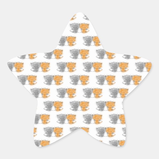 Pegatina En Forma De Estrella Adorable Fluffy Kittens Ilustracion Cat Art (Anverso)