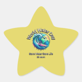 Pegatina En Forma De Estrella Ahorra Agua, Salva Vida. Día Mundial del Agua.