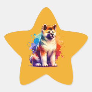 Pegatina En Forma De Estrella Akita Inu Dog