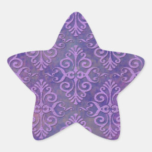 Pegatina En Forma De Estrella Amantes del Púrpura Dos Tonos Lila Púrpura Damask