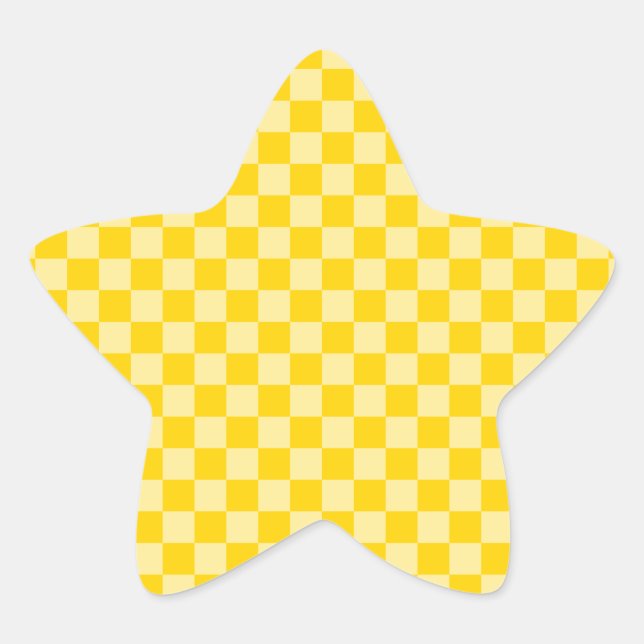 Pegatina En Forma De Estrella Amarillo Dorado A Cuadros (Anverso)
