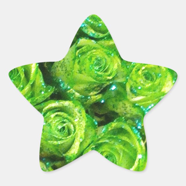 Pegatina En Forma De Estrella Amor romántico Rosas de San Valentín verde (Anverso)