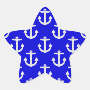 Pegatina En Forma De Estrella Anclas Blancas En Fondo Azul