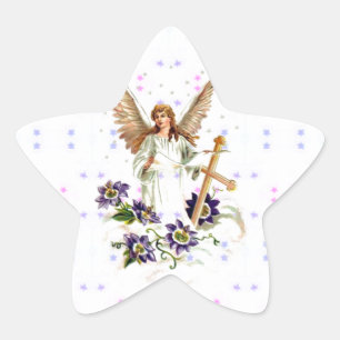 Pegatina En Forma De Estrella Ángel Con Flores Cruzadas Y Clematis