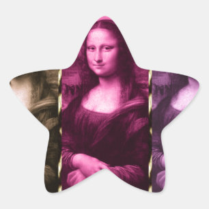 Pegatina En Forma De Estrella Animal Mona Lisa Imprimir Chocolate Púrpura Rosa