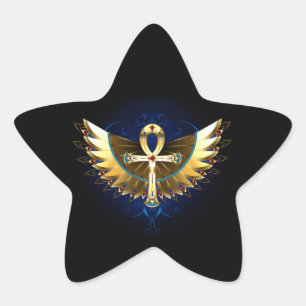 Pegatina En Forma De Estrella Ankh de oro con alas