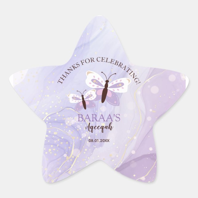 Pegatina En Forma De Estrella Aqeeqah Star Stickers Purple Butterfly Favor (Anverso)