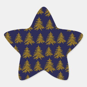 Pegatina En Forma De Estrella Árbol de Navidad purpurina dorado con fondo azul