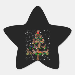 Pegatina En Forma De Estrella Árbol navideño de Dachshund cubierto por linterna