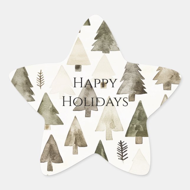 Pegatina En Forma De Estrella Árboles de Navidad de crema verde pino (Anverso)