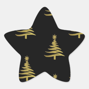Pegatina En Forma De Estrella Árboles de Navidad dorados sobre negro