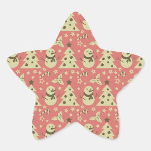 Pegatina En Forma De Estrella Árboles de Navidad retro estrella de berry caramel