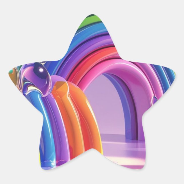 Pegatina En Forma De Estrella Arcoíris Distorsionados (Anverso)