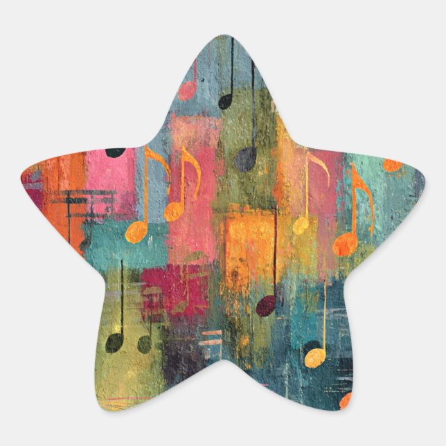 Pegatina En Forma De Estrella Arte abstracto tema musical (Anverso)