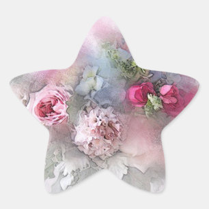 Pegatina En Forma De Estrella Arte de acuarela personalizado rosas rojas rosadas