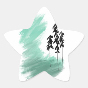 Pegatina En Forma De Estrella arte de árbol verde escandinavo simple moderno men