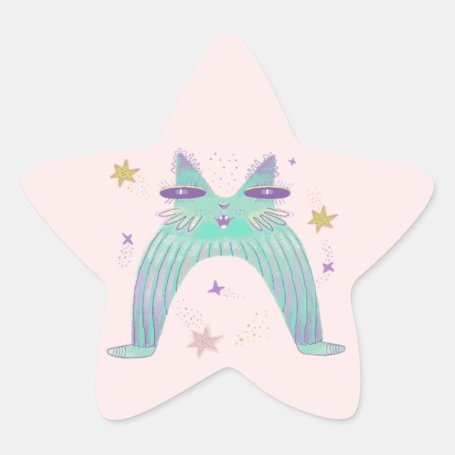 Pegatina En Forma De Estrella arte de gato arcoíris (Anverso)