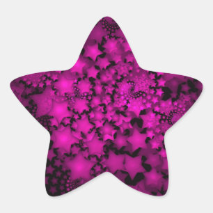 Pegatina En Forma De Estrella Arte fractal estrellas de neón rosa caliente