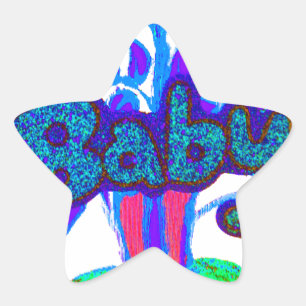 Pegatina En Forma De Estrella Arte suave de flores azul cian: El toque de un beb