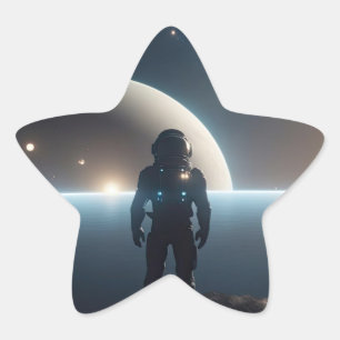 Pegatina En Forma De Estrella Astronautas flotando en el universo