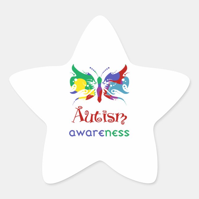Pegatina En Forma De Estrella Autism Awareness Butfly (Anverso)