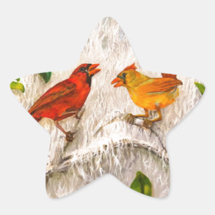 Pegatina En Forma De Estrella Aves Rojas. Canto de amor