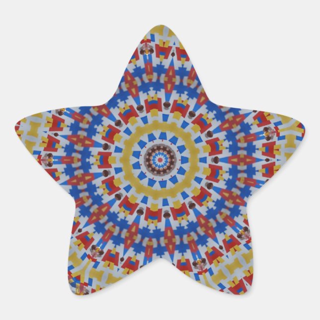 Pegatina En Forma De Estrella azul amarillo Mandala (Anverso)